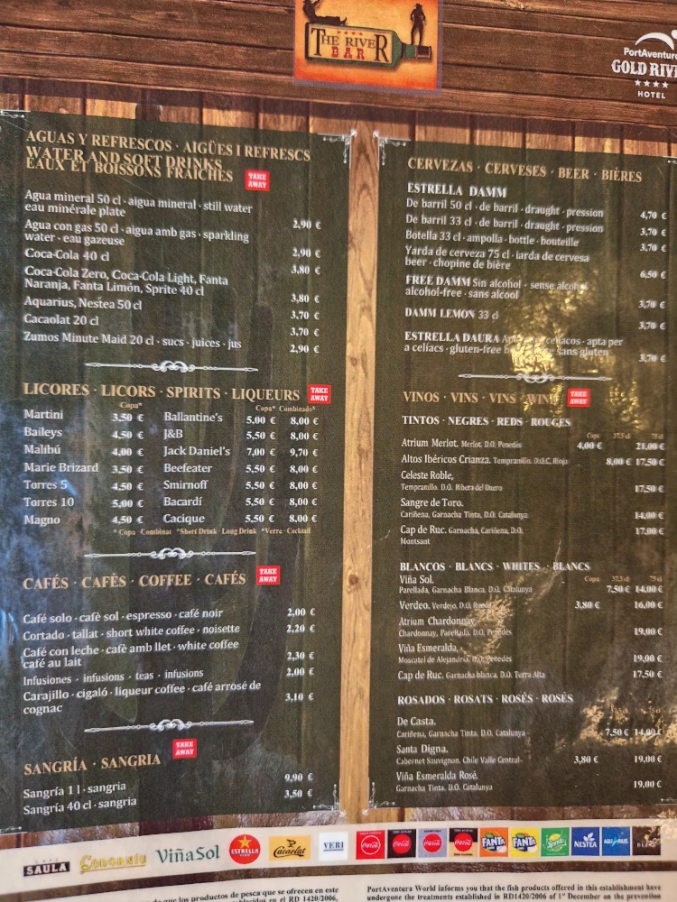 Hotel Gold River - River Pool Bar Drink Menu