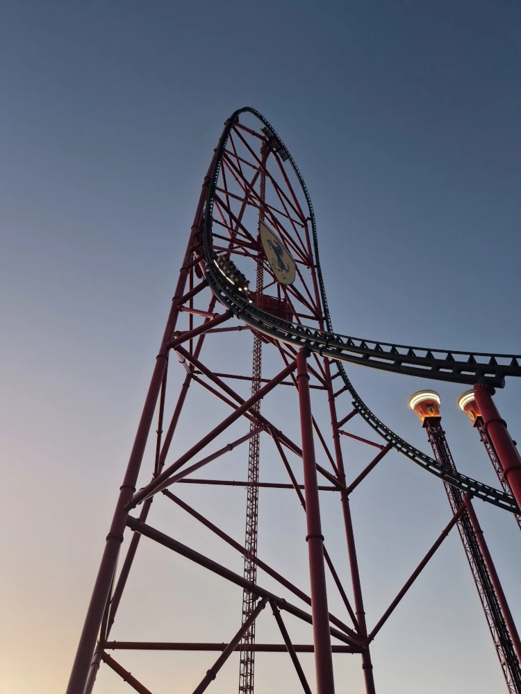 Ferrari Land Red Force at Dusk