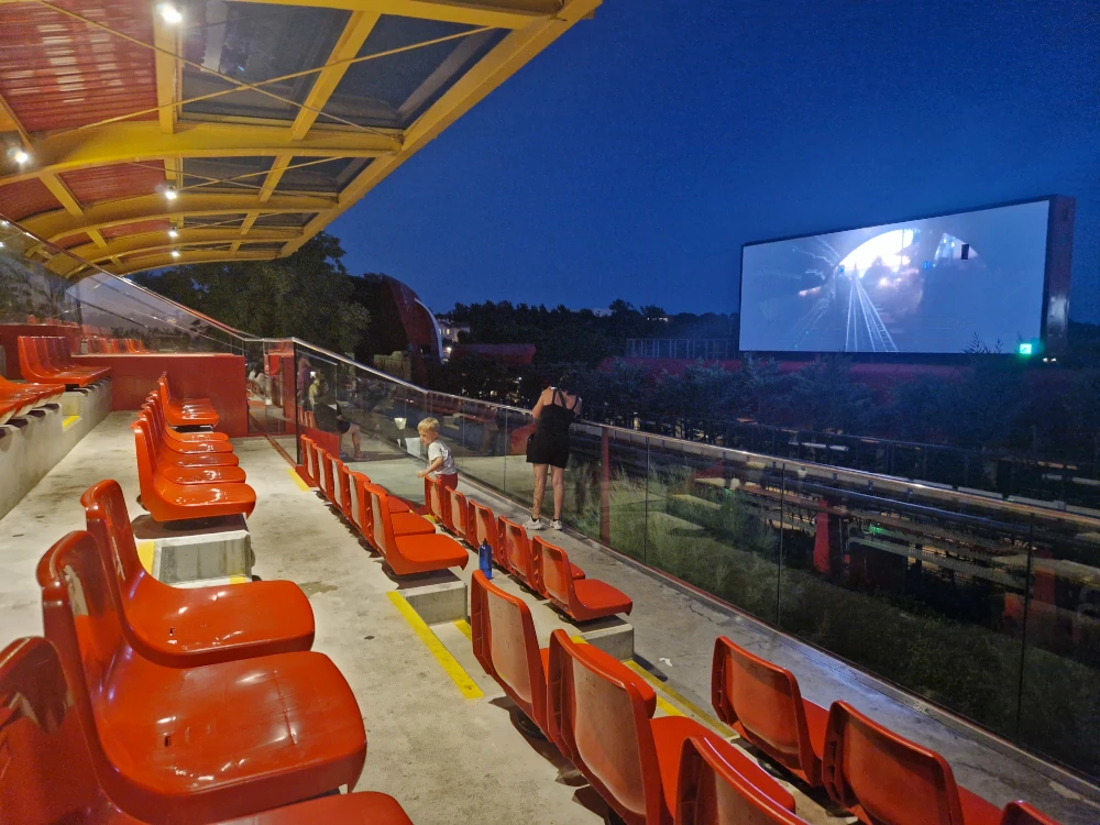 Ferrari Land Red Force Grandstand at Night