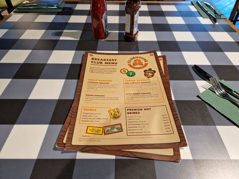 Legoland Windsor Woodland Lodge Breakfast Menu