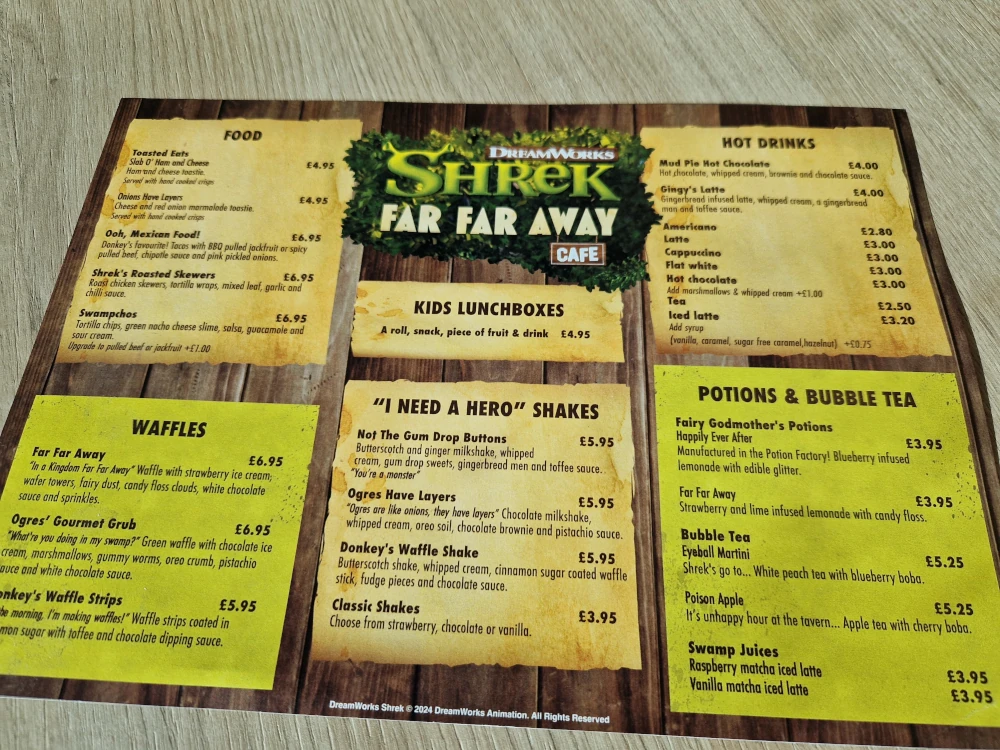 Shrek Far Far Away Cafe Menu