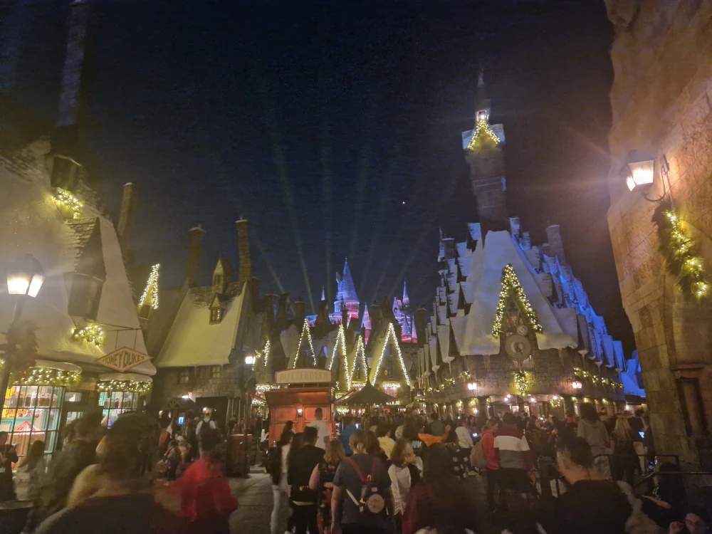 Universal Islands of Adventure Hogsmeade at night