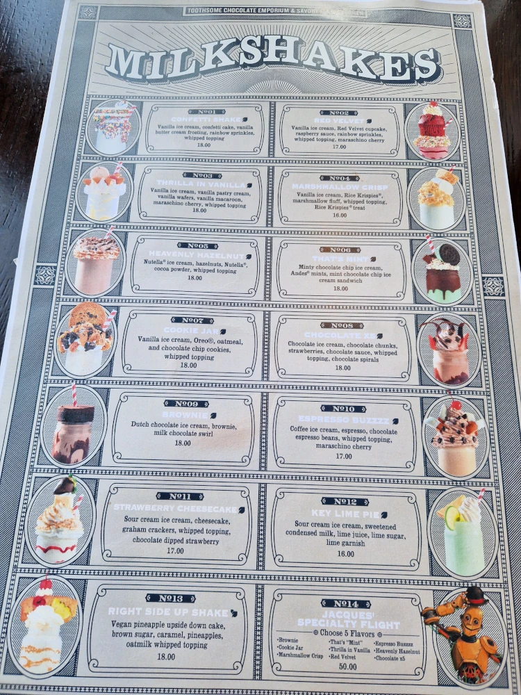 Universal CityWalk Toothsome Chocolate Emporium Menu