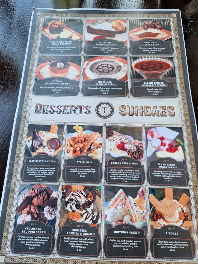 Universal CityWalk Toothsome Chocolate Emporium Menu