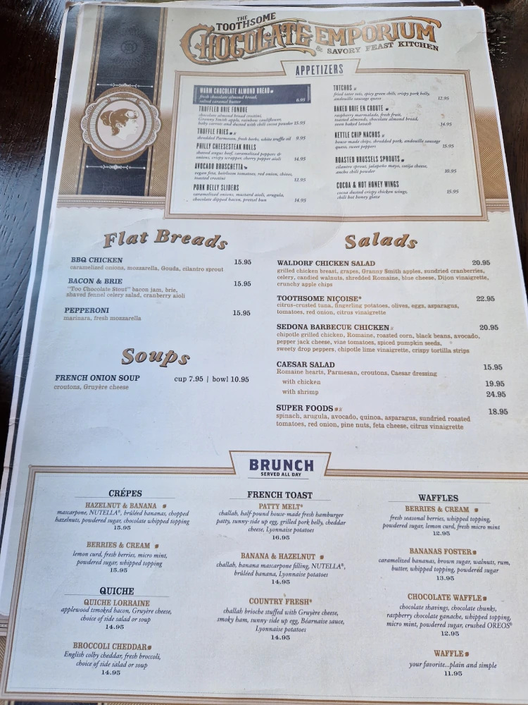 Universal CityWalk Toothsome Chocolate Emporium Menu