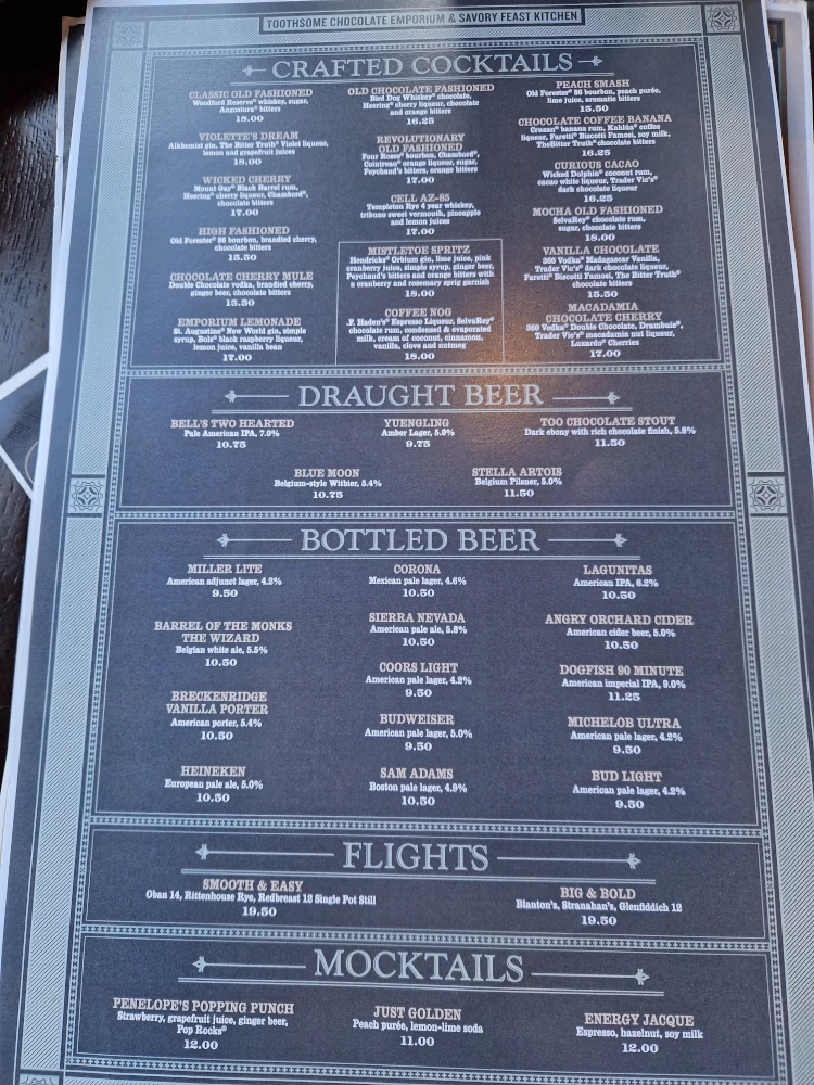 Universal CityWalk Toothsome Chocolate Emporium Menu