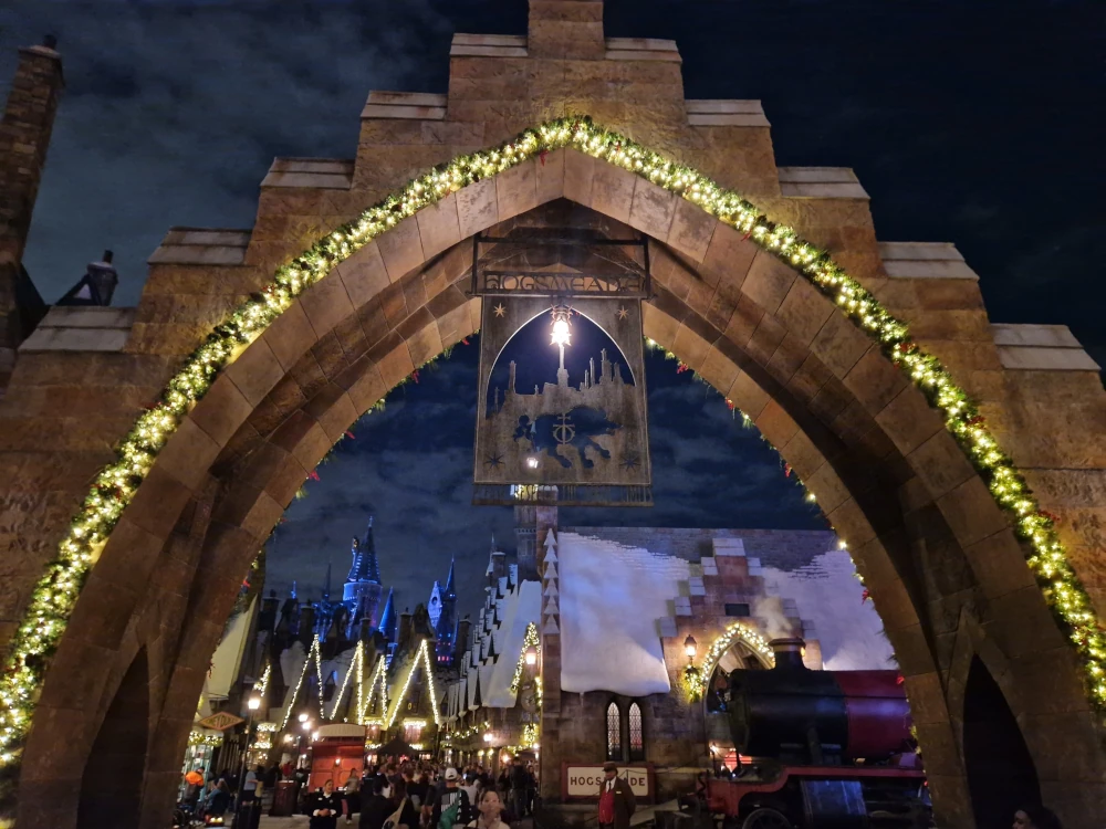 Universal Islands of Adventure Hogsmeade Entrance Arch at night