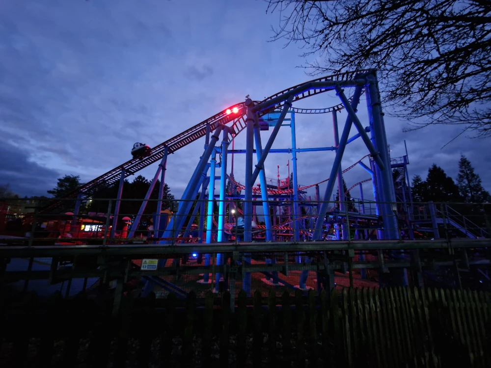 Alton Towers - Spinball Whizzer at Night