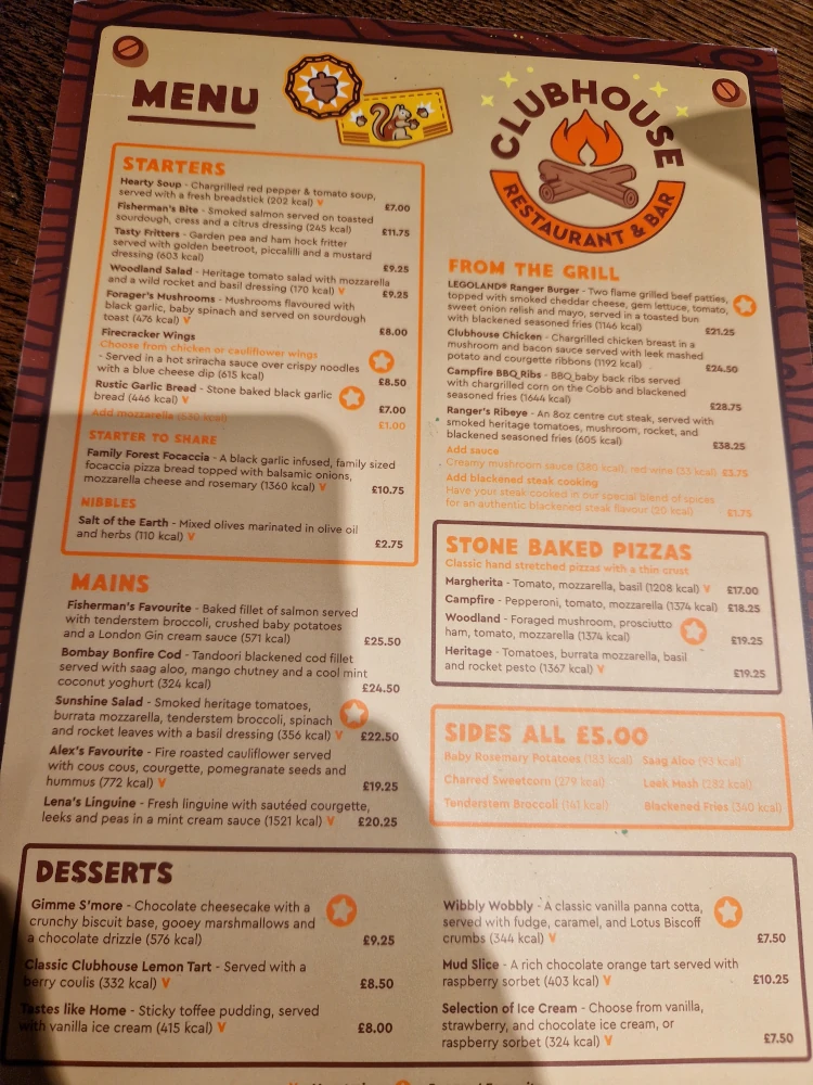 Legoland Windsor Woodland Village Clubhouse Menu