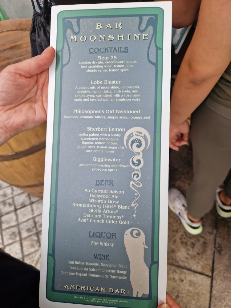 Epic Universe Bar Moonshine Menu