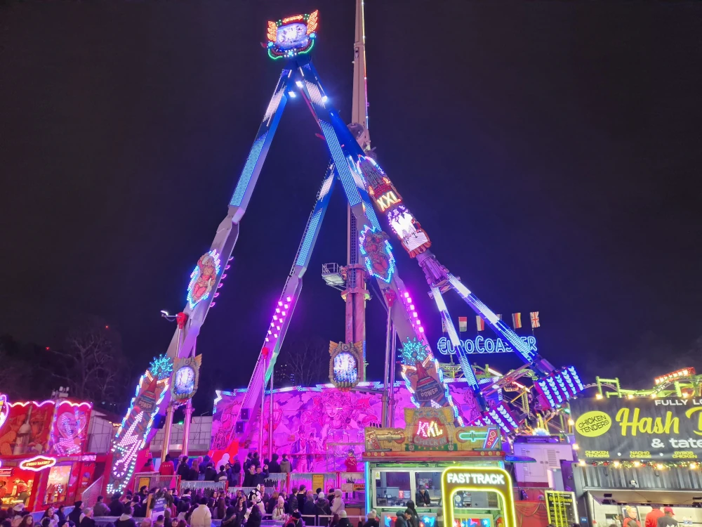 Hyde Park Winter Wonderland Swing Ride at night