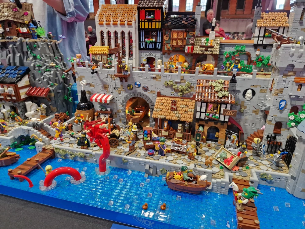 Bricktastic 2026 Fantasy Waterside Town scene